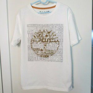 Timberland Size S Boys  White 100% Cotton‎ Graphic Tee 1973 T-Shirt Youth
